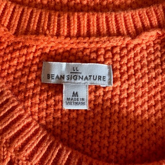 LL Bean Signature Cable Knit Sweater Womens Size Medium Orange Fisherman Tunic - Picture 5 of 8
